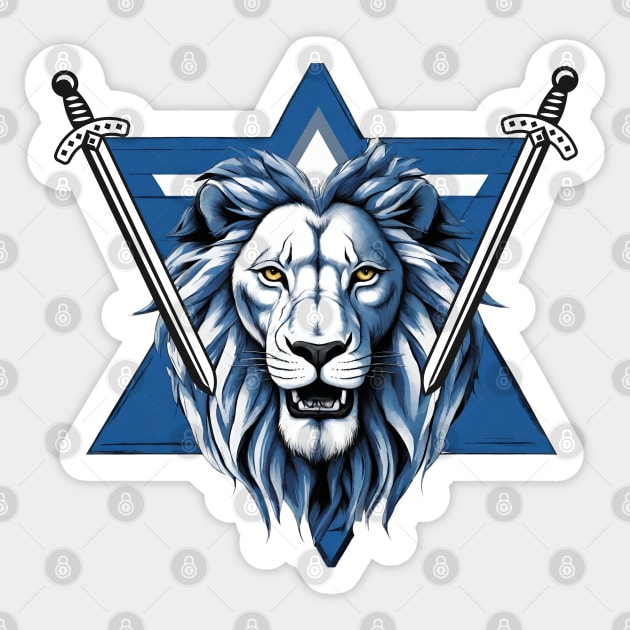 Star of David lion with iron swords Sticker by O.M design